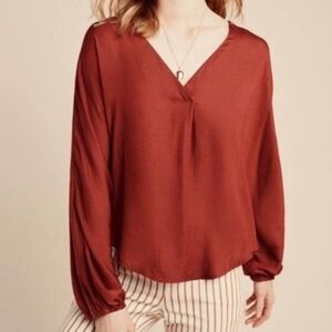 Anthropologie Dolan Left CoastTerra Cotta V-Neck Long Sleeve Blouse, XS, NWT